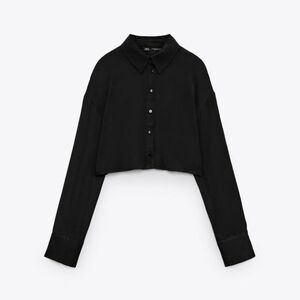 NWT Zara Black Cropped Button-Down Shirt